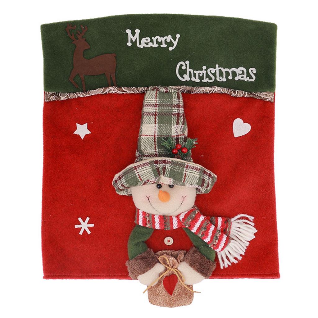 Christmas Santa and Snowman 3D Chair Covers for Holiday Home Decoration Soft Fabric Easy Installs Chair Back Covers 1PC