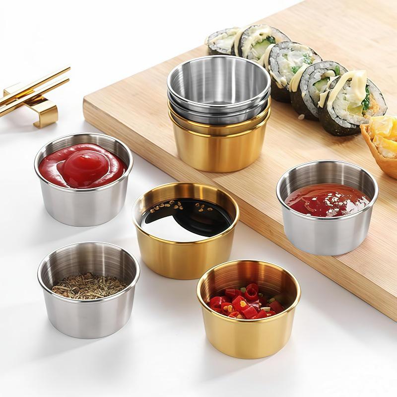 304 Stainless Steel Gold & Silver Dipping Sauce Cup, 1.4 oz Round Snack Bowl