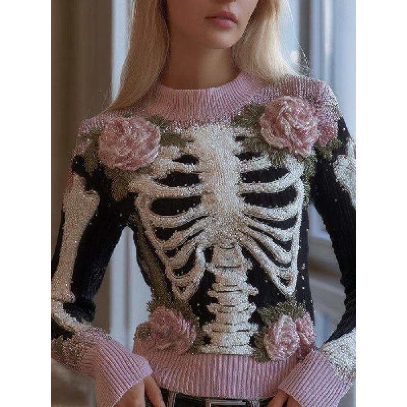 2025 Bestseller: Women's 3D Print Halloween Round Neck Loose Sweatshirt - Soft & Casual