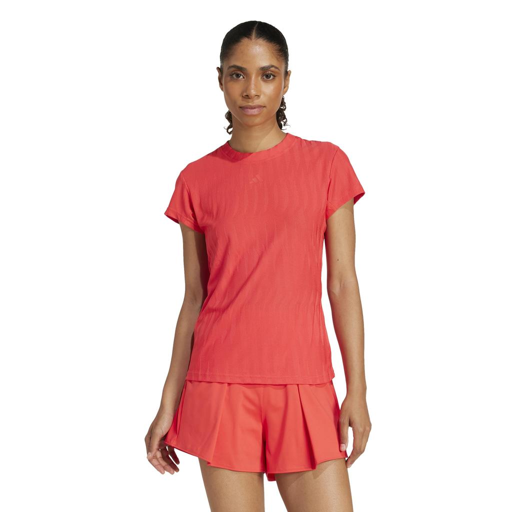 Adidas Freelift Short Sleeve Tennis Red Women's ClimaCool+ T-Shirt, KVG94, Semi-Silent (JD4284)