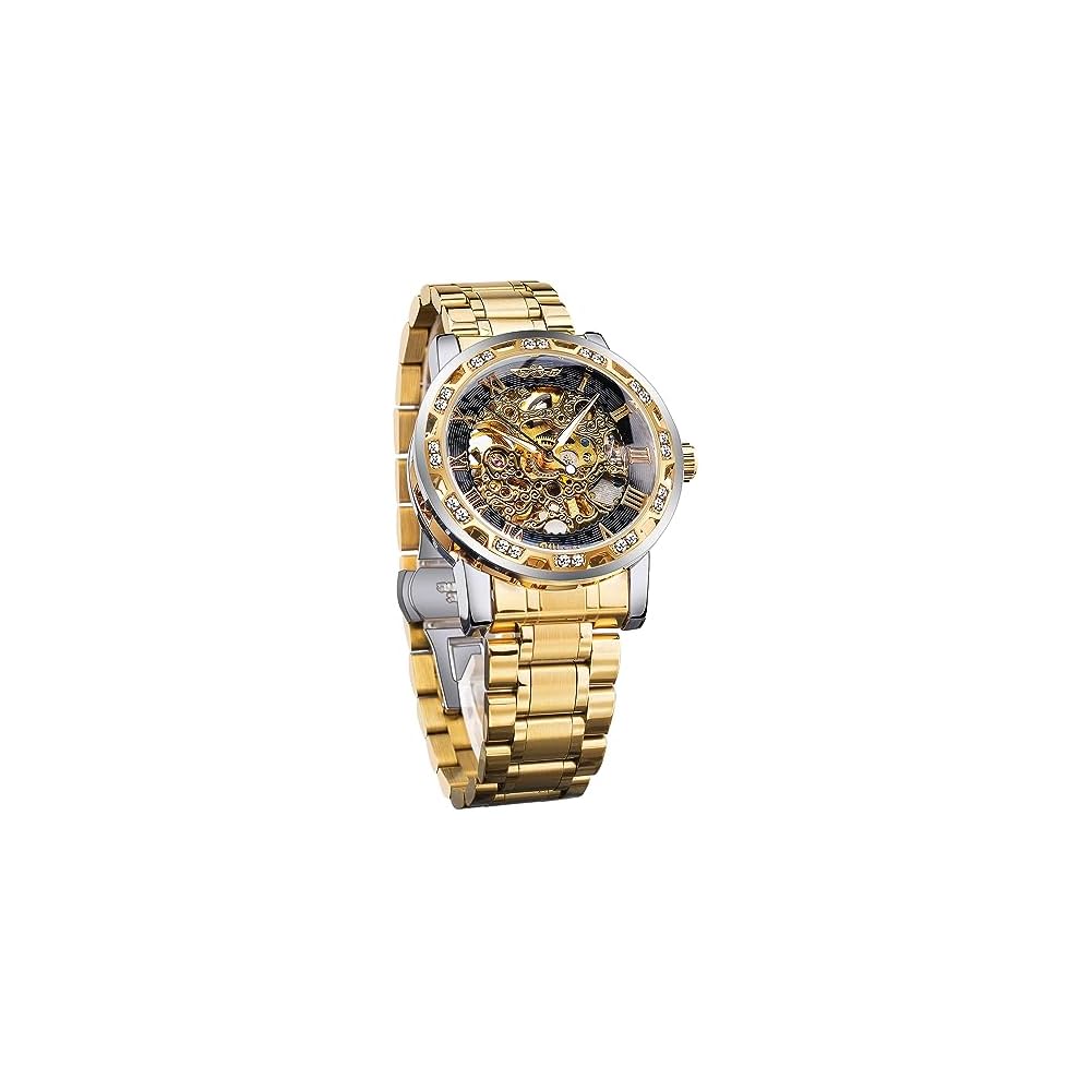 Retro Steampunk Skeleton Automatic Diamond Men s Watch Elegant Mechanical Timepiece Gold Classic Design
