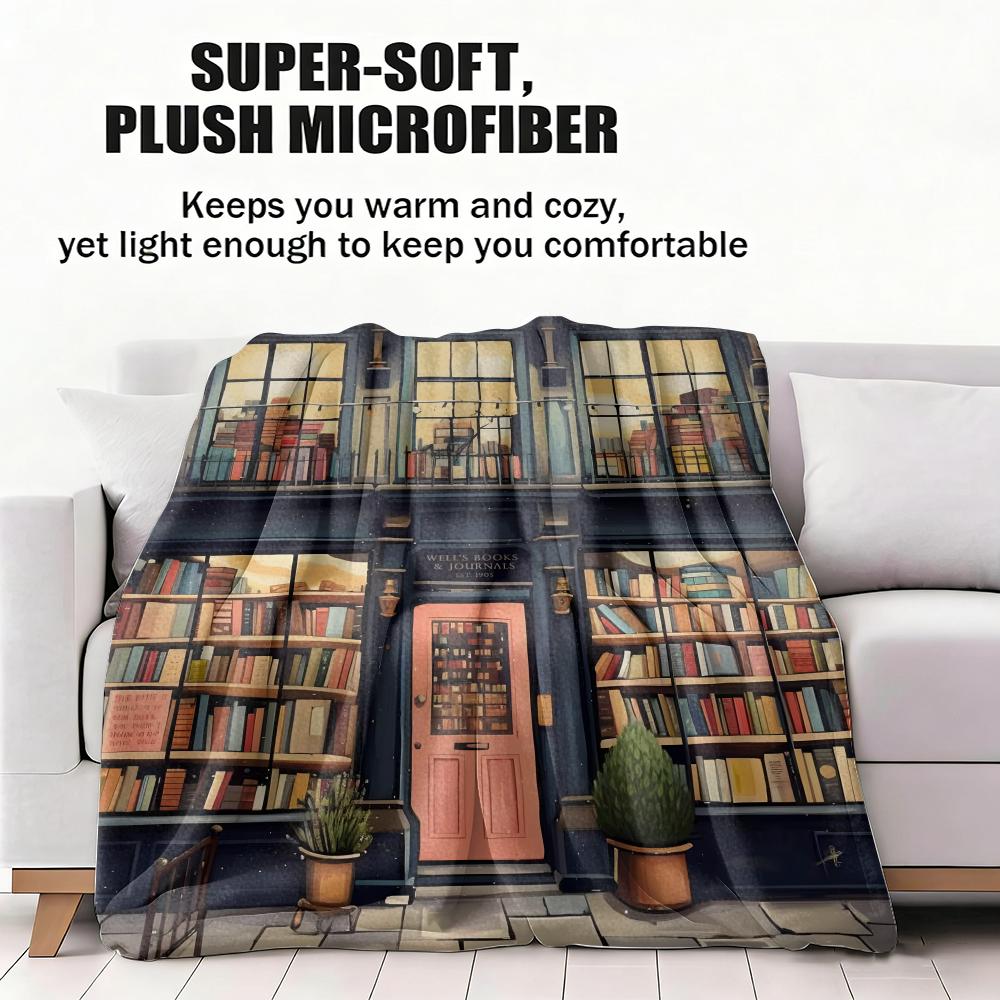 Vintage Book Store Throw Soft Flannel Throw Summer Ac Blanket Lightweight Cool Nap Blanket For Sofa Bed Couch Travel