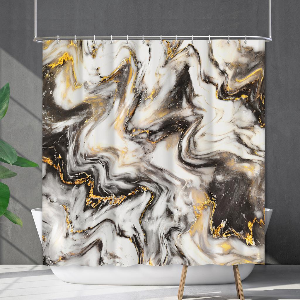 Shower Curtain Waterproof And Mildew-Proof Marble Pattern Bathroom Curtain Shower Curtain Partition Curtain Free Of Punching
