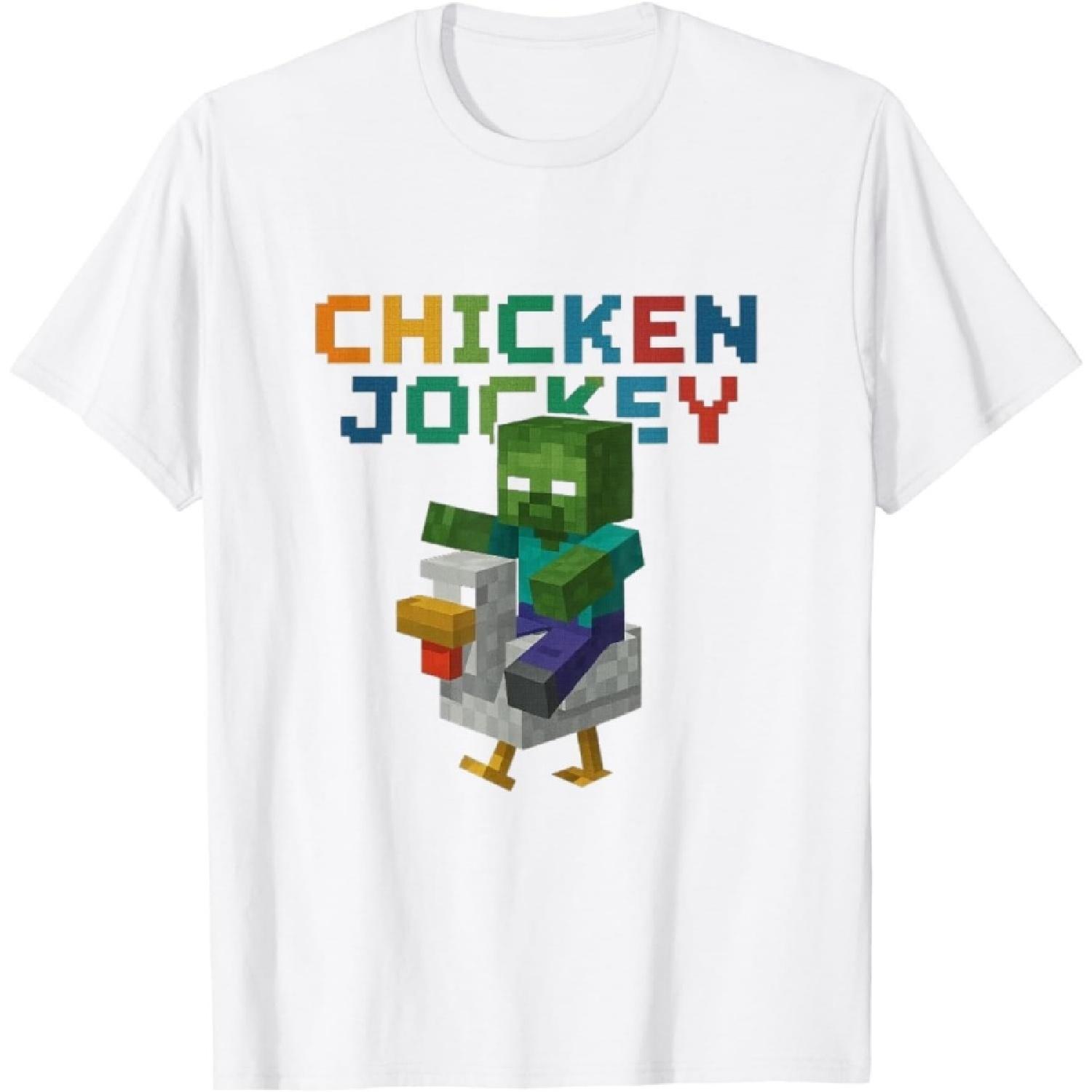 SHANGCHEN Chicken Jockey Zombie Pixel Funny Apparel T-Shirt S