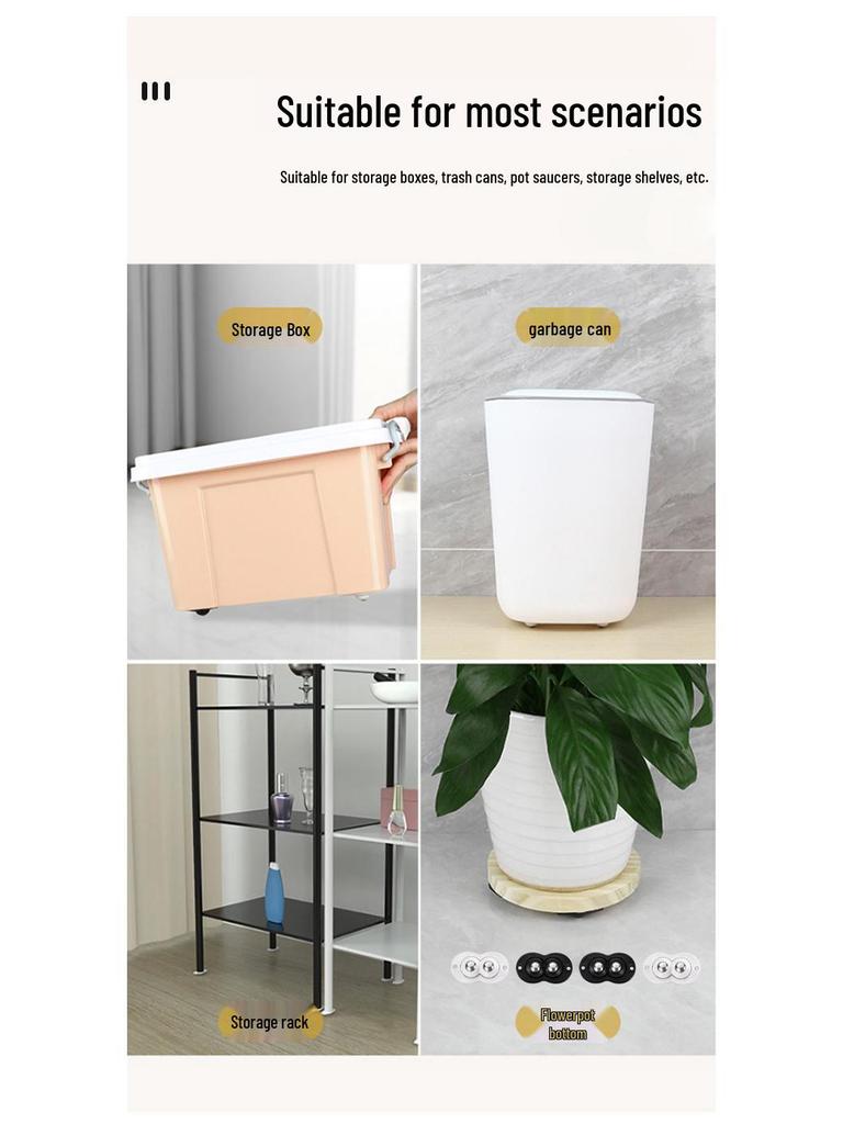 Adhesive Roller Wheels for Trash Can, No-Drill, 4-Pack Universal Base Accessory