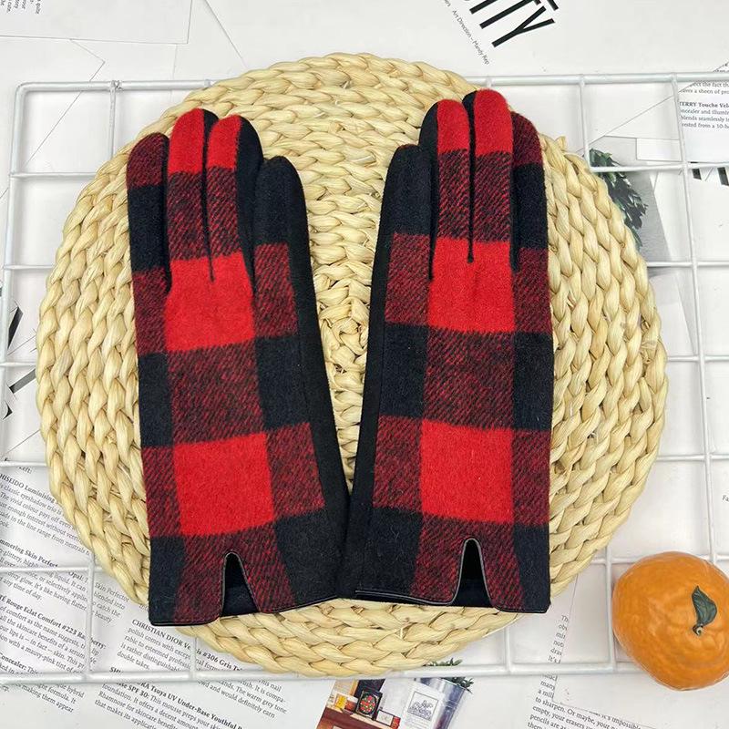 

Women s Touchscreen Cycling Gloves - Plaid Woolen Split-Finger Hand Warmers for Outdoors One Size