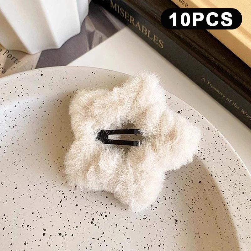 10Pcs Winter Plush Y2K Star Bb Hair Clips For Women Hairpins Cute Fluffy Side Bangs Clips Headdress Hair Accessories