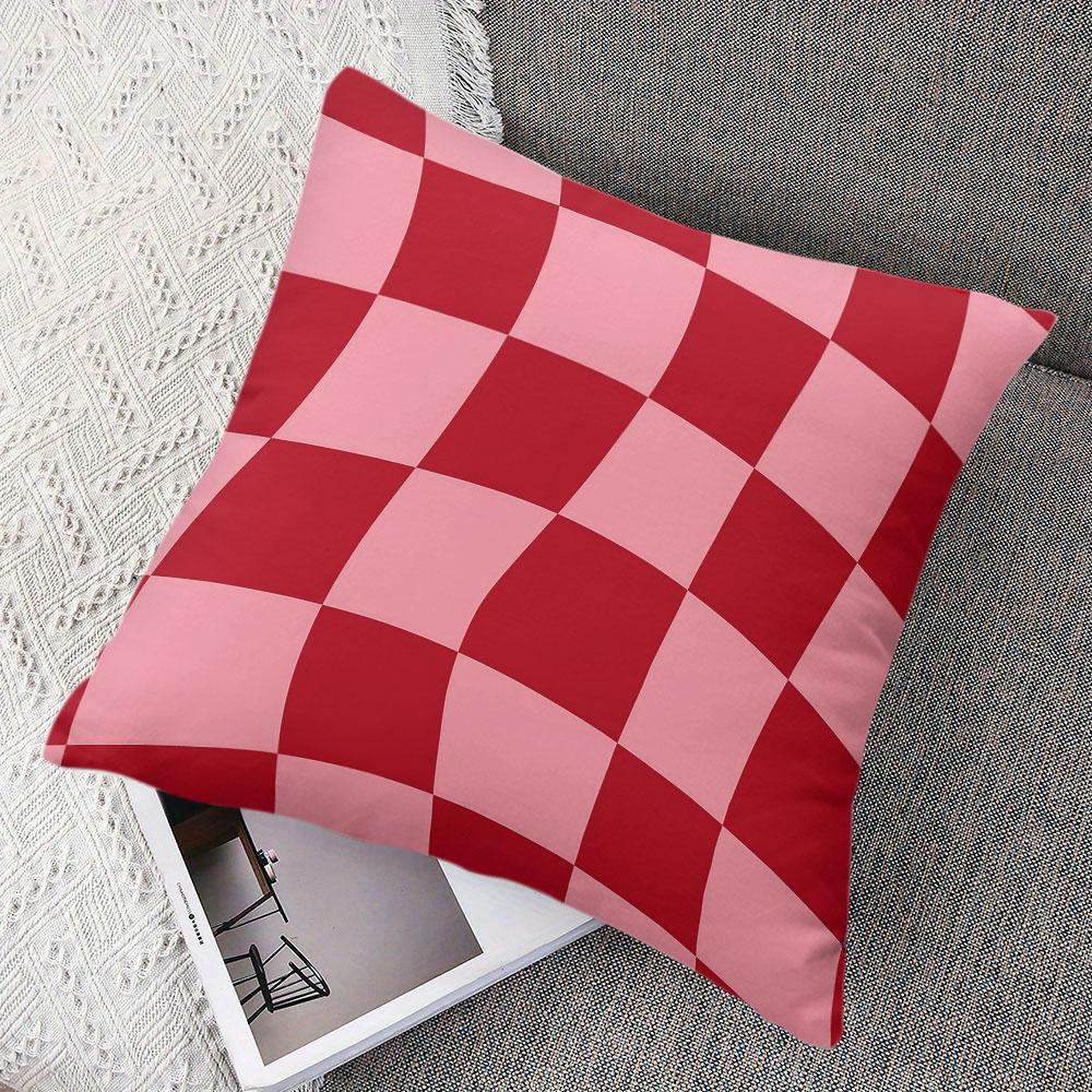 Pink Check Square Jacquard Pillow Cover for Sofa Office Waist Cushion Cover Home Decorative Pillowcase