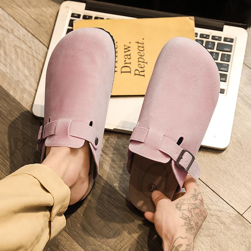 

Boken Shoes Lazy Baotou Half Slippers Men and Women Same Style Outer Wear Cork Cool Slippers One Step Casual Retro Slippers 45 рожевий