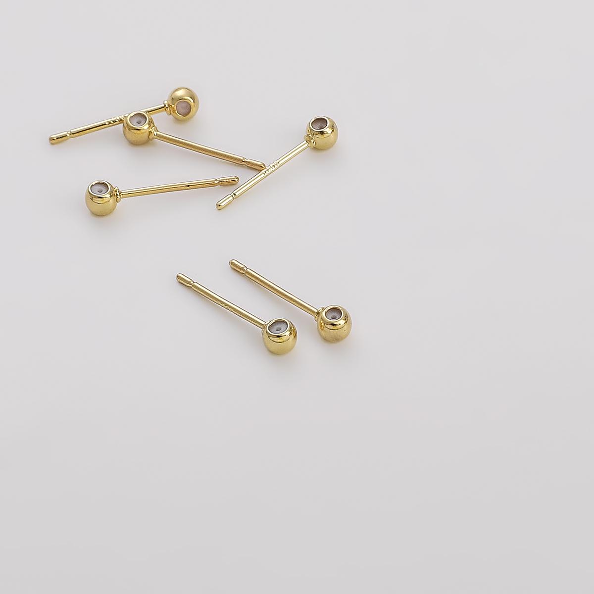 

1 пара латунних сережок-гвоздиків із кулькою 3/4 мм із гумовою пробкою для виготовлення модних сережок 3x15mm 2pcs/bag