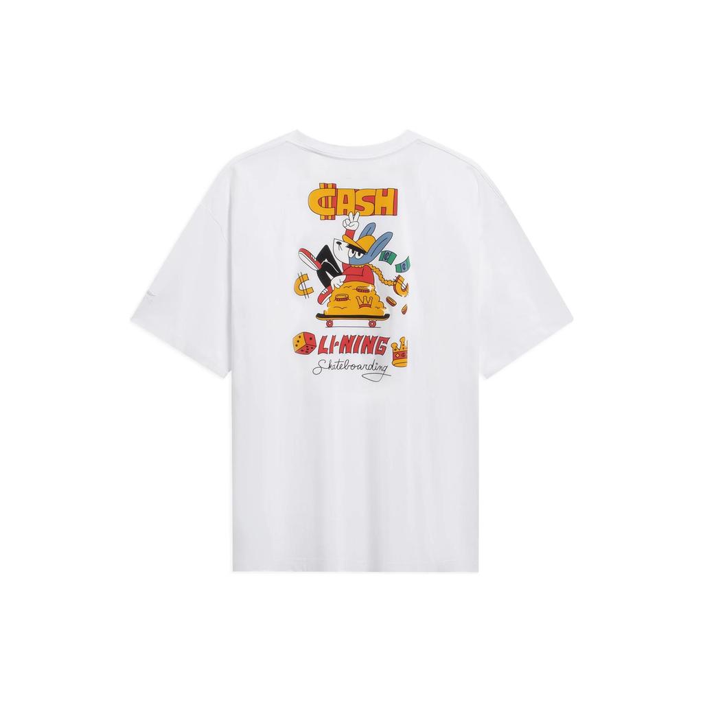 Li Ning T Shirts Unisex White Crew Neck Moderate Straight Fit AHST027-4