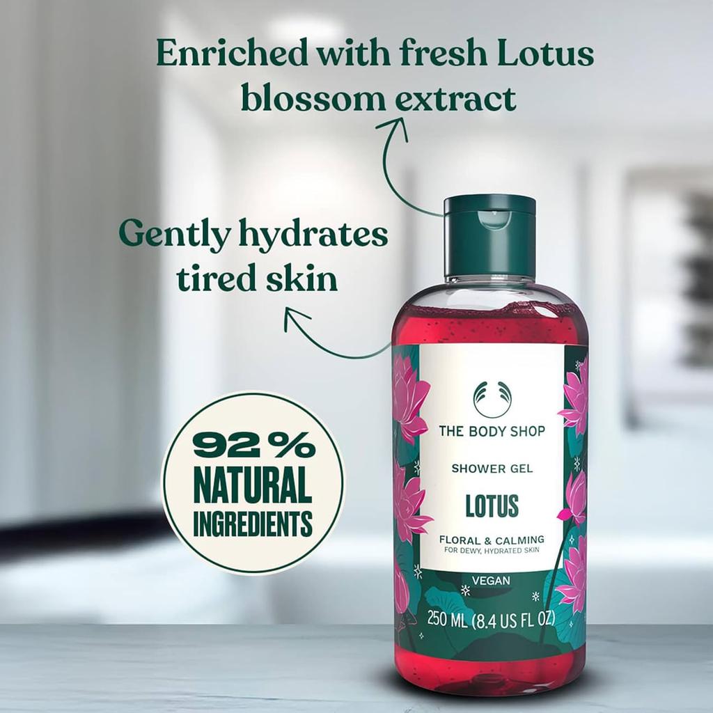 The Body Shop Lotus Shower Gel 250ml Gentle Hydrating Floral Scent Bathing Gel for Relaxation