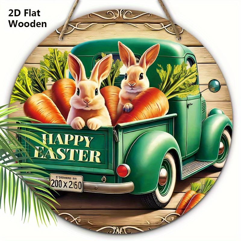 

Easter Wooden Sign with Easter Bunny Pattern - Interesting Round Sign with Happy Easter - Ideal Easter Decoration 20cm/7.87in зелёный
