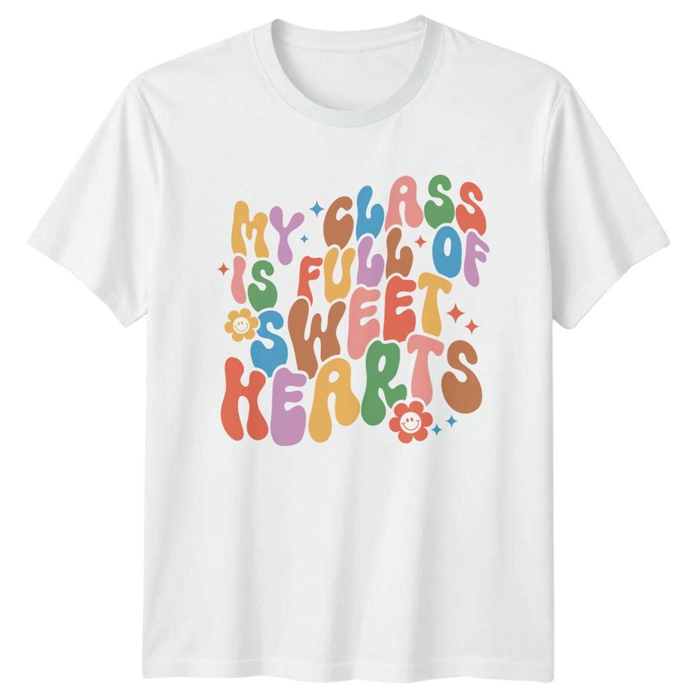 My Class Is Full Of Sweet Hearts Teacher TShirt Retro Style S