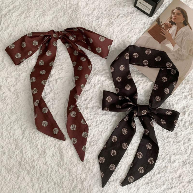 Polka Dot Silk Scarf, Long Strip, High-end, New Retro Versatile Temperament, Neck Decoration, Small Scarf, Headband, Hair Tie, Streamer.
