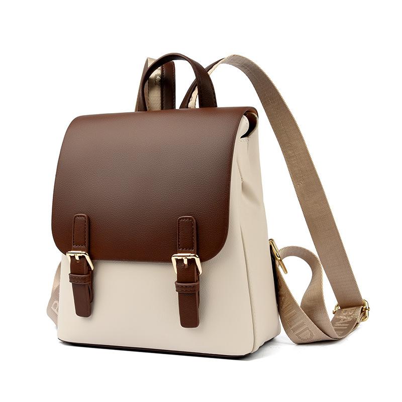 Backpack Backpack Female College Style School Bag College Student Vintage Commuter Simple Soft Leather Backpack Large Capacity