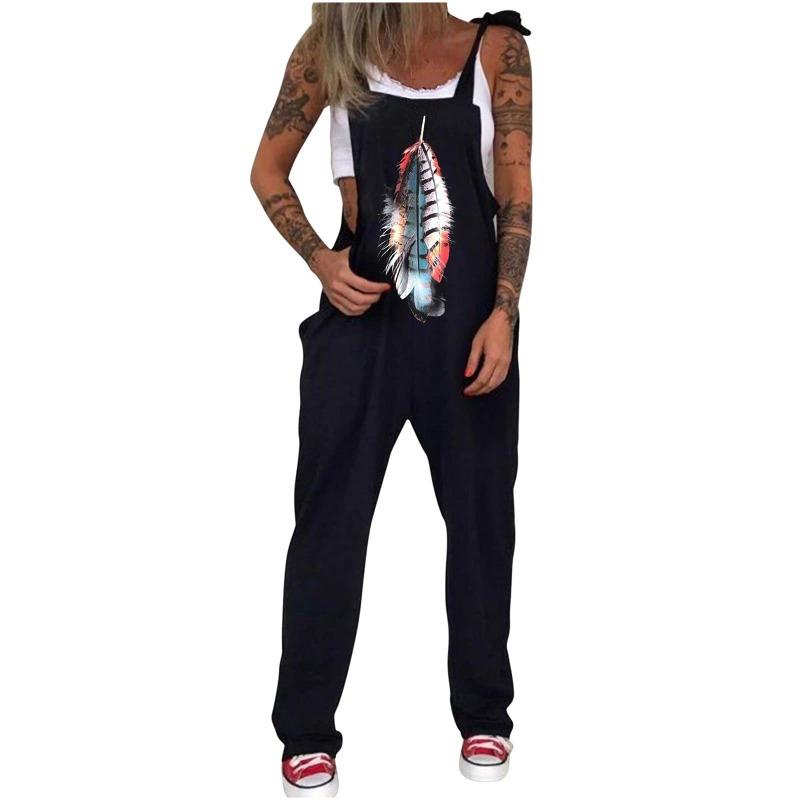 Mono Estampado Calavera Crisantemo Babero Pantalones Pantalones Largos