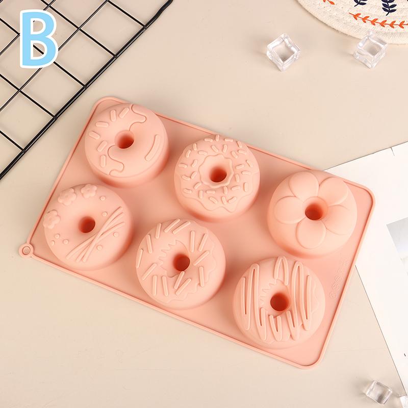 Silicone Donut Mold 6 Cavity Chocolate Mold Pastry Bread Cake Mould Non-Stick Dessert Mold Diy Baking Tray Doughnut Making Tool
