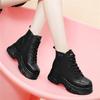 Platform short boots women's autumn and winter new mid-heel women's leather shoes with velvet inner height increase black explosive boots
