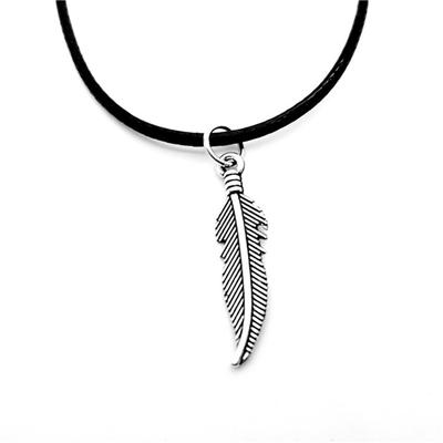 Mode Antik Silber Farbe Feder Anhänger Halskette Blatt Halsband Schwarz Lederband Kette Halsketten Schmuck für Frauen