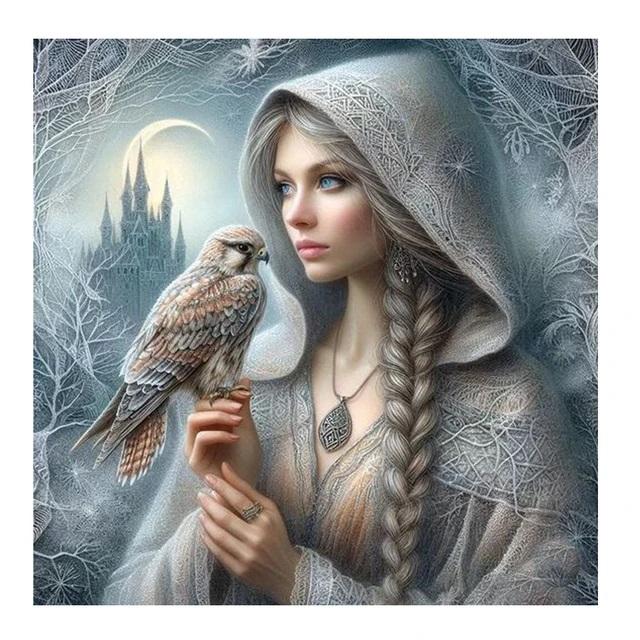 DIY Diamond Painting New 2024 Cross Stitch Kit Gothic Style Woman and Parrot Mosaic Diamond Embroidery Home Decoration