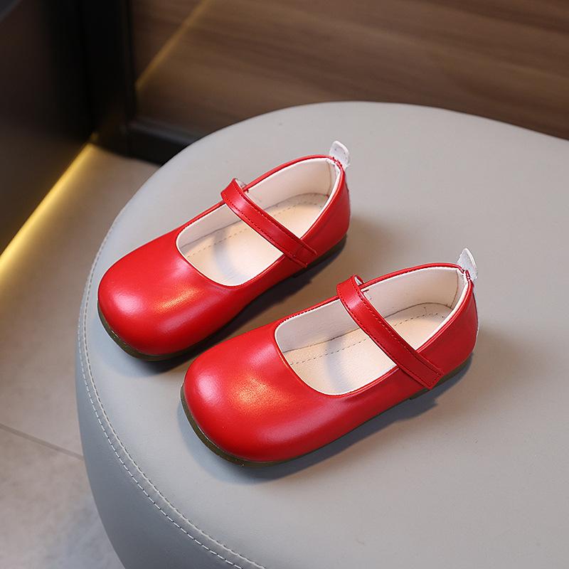 

New Girls Leather Shoes Spring Autumn Red Simple Kids Fashion Flat Shoes Ballet Soft Bottom Causal Children Mary Jane Shoes 25