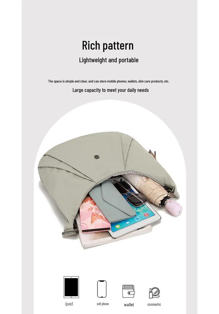 2026 Summer Women's Lightweight Nylon Crossbody Bag - Large Capacity, Simple, Casual, Commuting Style