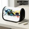 1pc Flip-Top Pencil Case, Retro Artistic Race Car Blue Yellow Large Capacity Thickened Oxford Pencil Bag Double-Layer Zipper Pencil Pouch, Aesthetic B