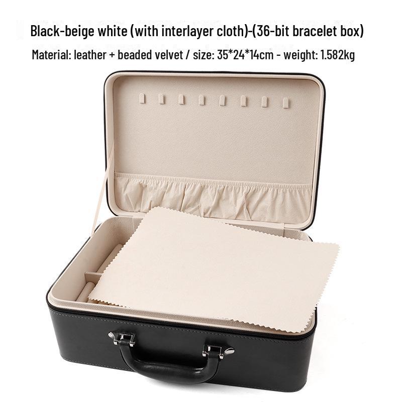 Multi-Bracelet Jewelry Storage Box with Ring, Necklace, and Bracelet Display