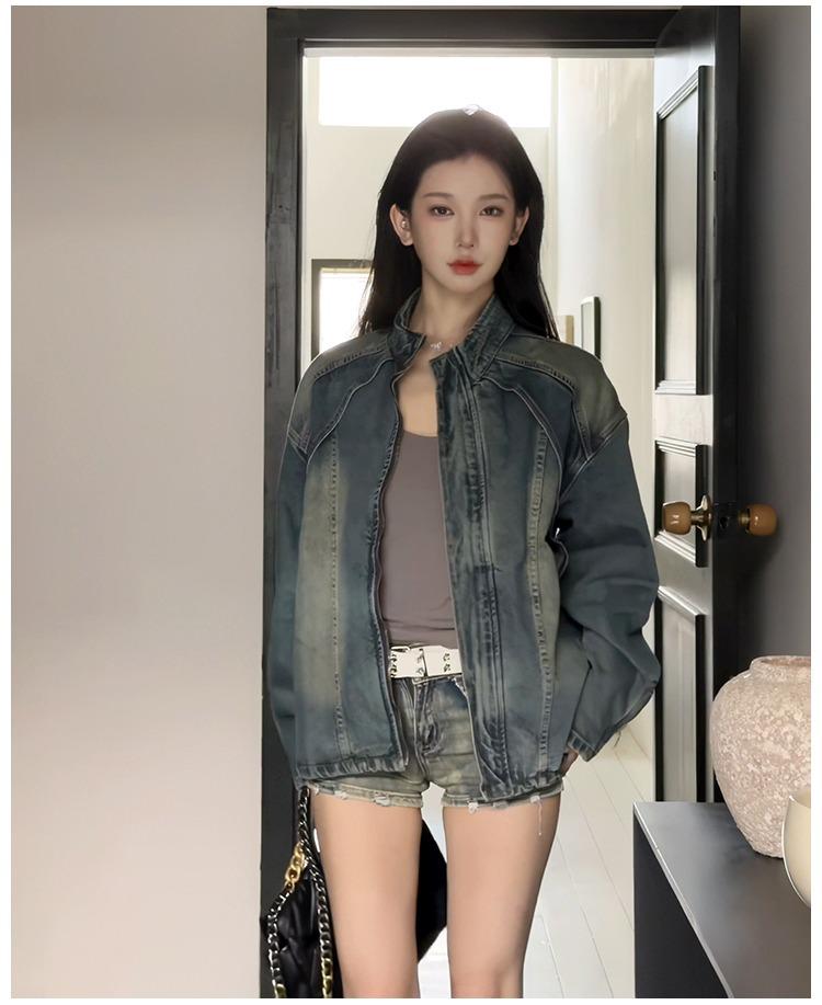 

Женская ретро американская джинсовая куртка - Ранняя осень 2025, Свободный крой, Уличный стиль, Высокая мода со стройнящим дизайном на молнии XL