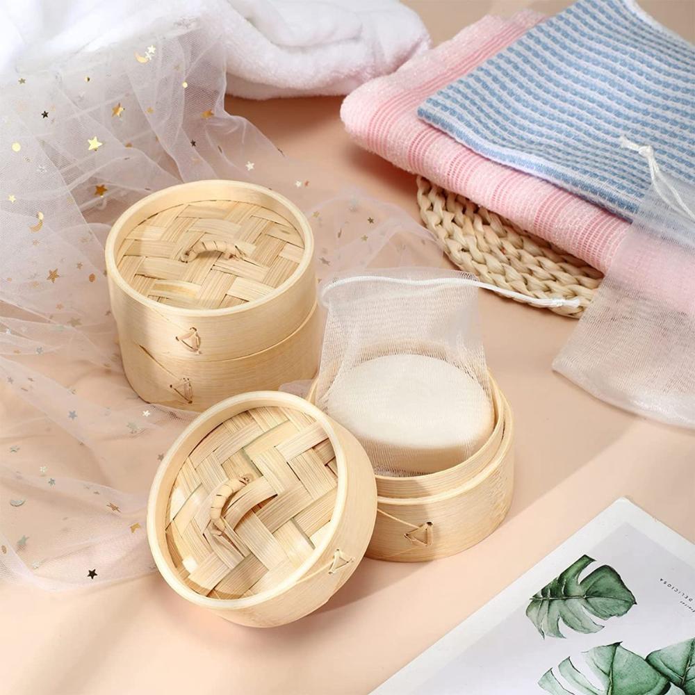 Kitchen Handmade Tray Natural Bamboo with Lid Steaming Tool Soap Bar Steamer Basket Dish