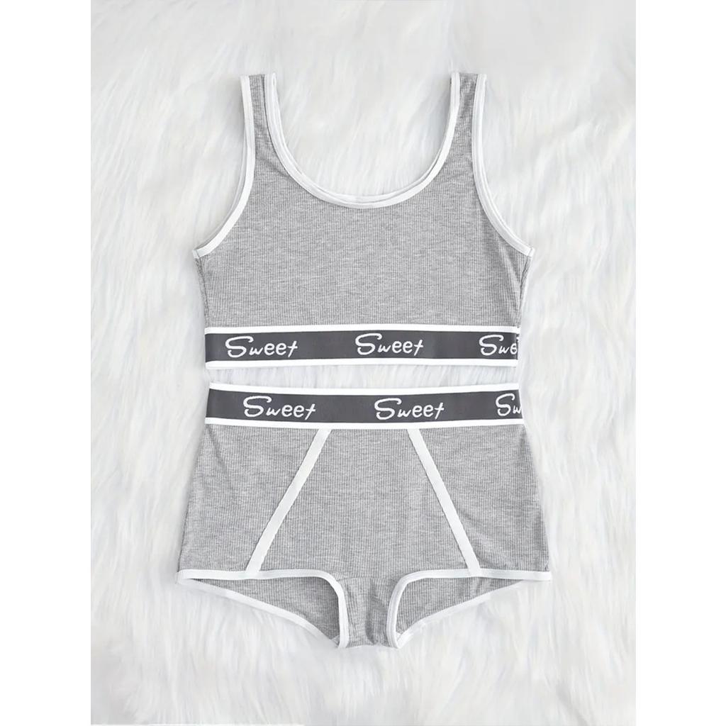 A Comfortable, Fitted, Breathable, Soft, Threaded, English Edge Patchwork Bra Set