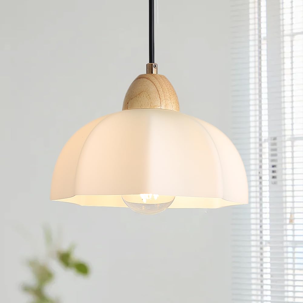 

Cerdeco Wooden Pendant Woodgrain Natural Wood and Milk Warm and Japanese Nordic Modern Hanging Indirect Ceiling E26 Lamp Sold PD007 Light, Lamp,