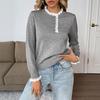 2025 Sweet Retro Women's Lace Patchwork Gray Sweater for Autumn/Winter