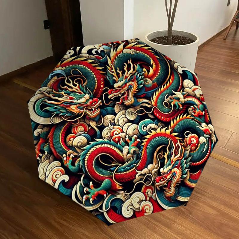1pc Dragon Pattern Automatic Folding Umbrella - Compact 8-Rib Design,Perfect Gift for Friends & Family yy250926050