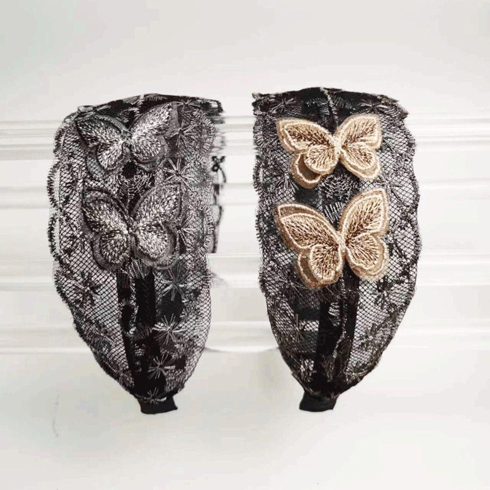 Flowers Lace Mesh Hair Band Wide Side Women Lace Hairbands Cute Hair Hoop  Hair Accessories