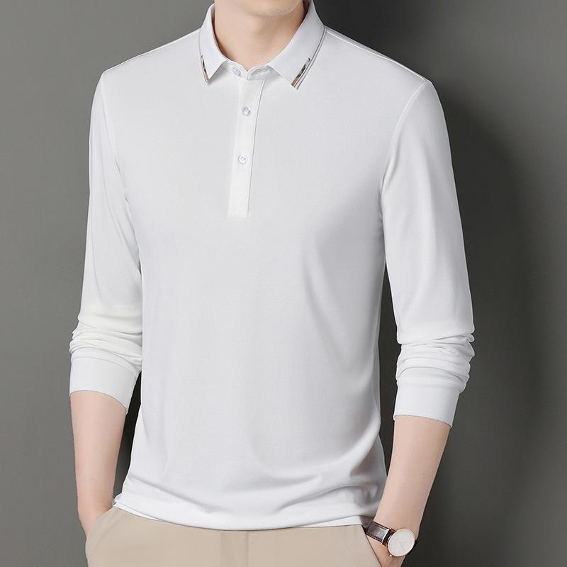 

Тонкая мужская рубашка поло с длинными рукавами, однотонная футболка с отворотом средней длины для папы, высококачественная нижняя рубашка 4XL