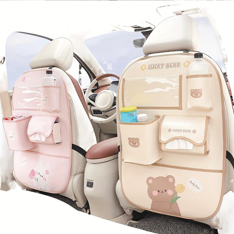 1 szt. Organizer na oparcie fotela samochodowego ze skóry PU z uroczym wzorem z kreskówki, wielofunkcyjny kosz na śmieci do samochodu, mata chroniąca przed kopaniem na wnętrze samochodu