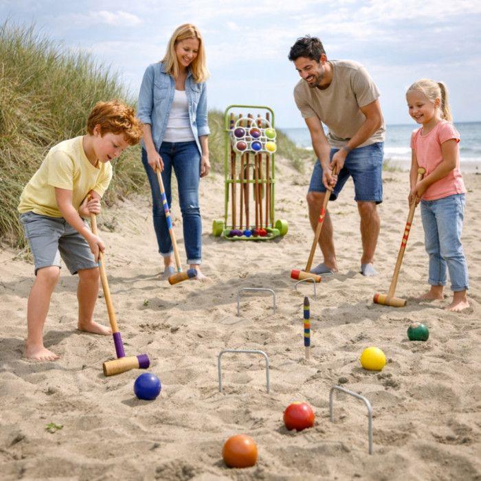 Jeu de croquet - FERRY JOUETS - Complet 6 joueurs - Bois - Chariot de transport - Multicolore