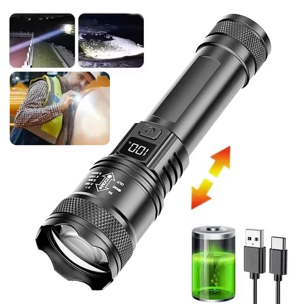 High-Lumen Zoomable Flashlight For Camping Blindingly Bright Power Banks Function For Home Securitys