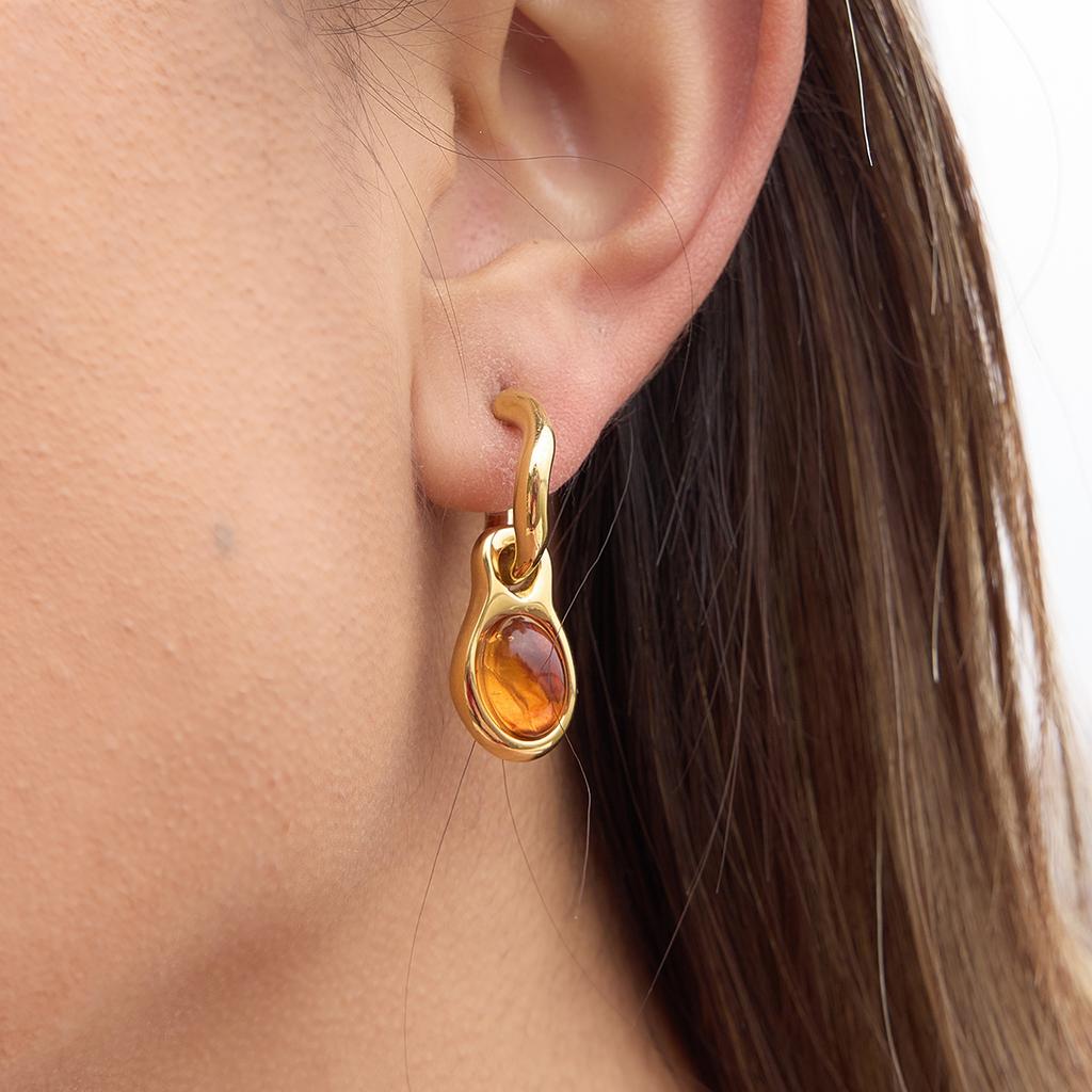 Yori Statement Geometric Resin Pendant Earrings Jewelry for Women Trendy Metal Texture 18 K Earrings Golden Accessories