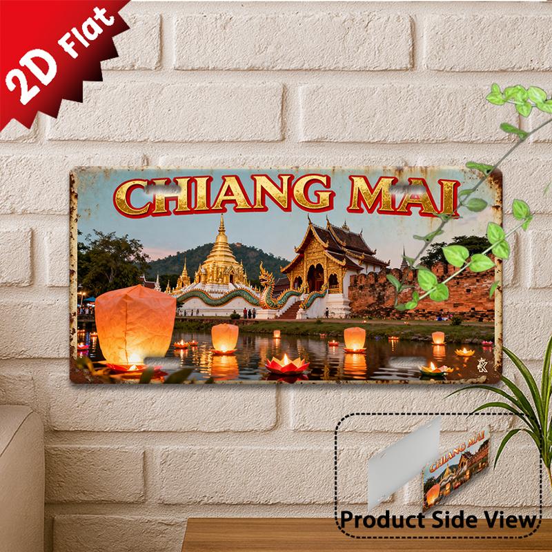 D Flatpc CHIANG MAI Metal Sign Outdoor Wall Art ( ) Retro Metal Sign Lantern Festival Decor Living Room Decor
