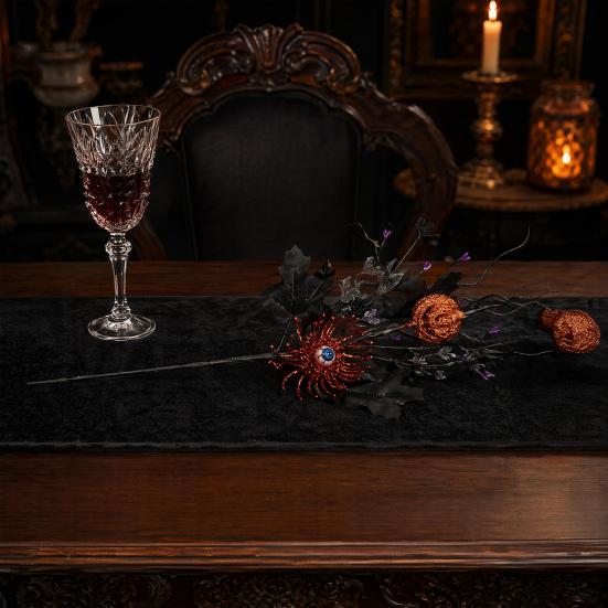 Halloween Home Decor Artificial Branch with Pumpkin And Eyeball, Black Glitter Fake Twig Festive Maple Leaves for Gothic Vase Filler, Party,