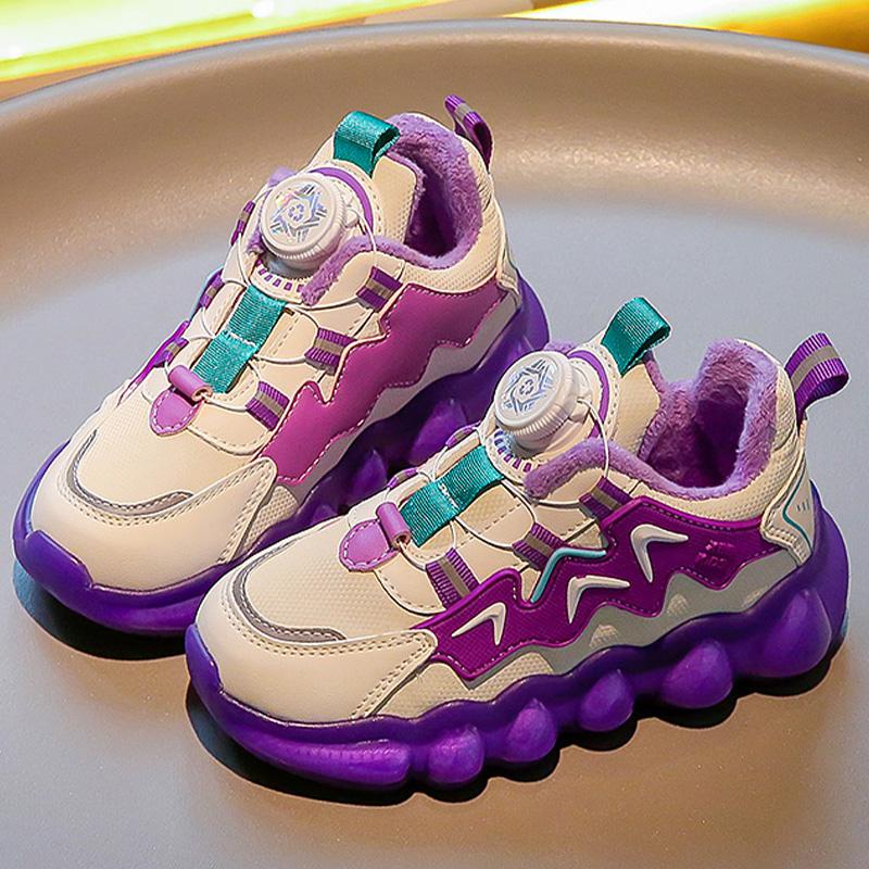 Hot Selling Children Cotton Shoes Breathability Anti Slip Sneakers Winter Warmth Light Rotating Buckle Kids Outdoor Casual Shoes