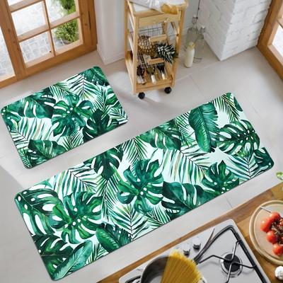 1 alfombra de cocina antifatiga con estampado de hojas tropicales, impermeable, antideslizante, gruesa y acolchada, resistente y cómoda.
