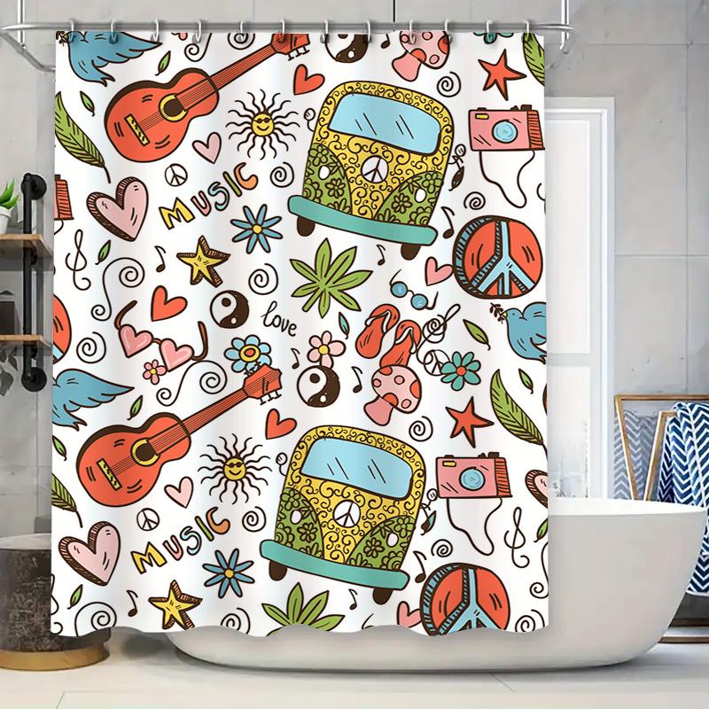 

Bright Floral Bus Printed Shower Curtain 69X72In (180X25Cm) Bathroom Decor For Home Decoration Multicolor Artistic Pattern Showe W60H190(CM)-1 Pcs