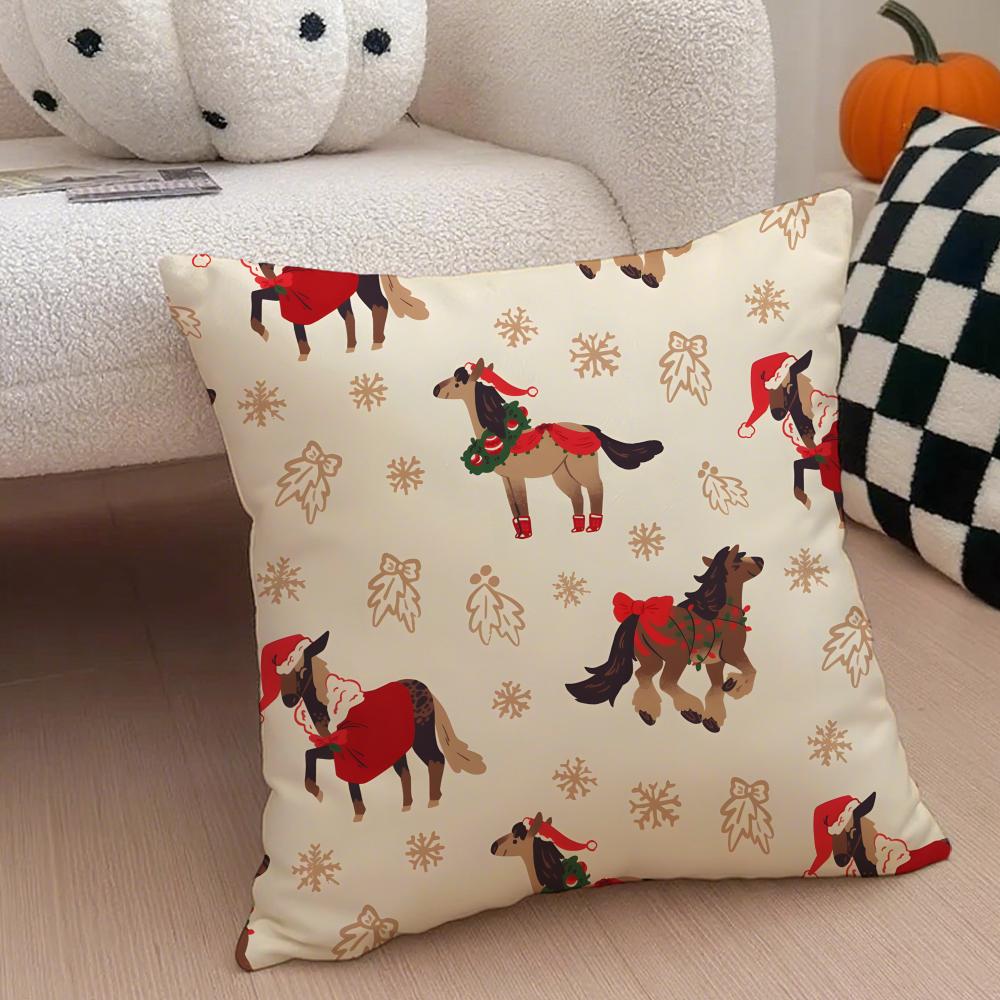 Cute Horse Cushion Cover Throw Pillow Cover Hidden Button Durable Polyester Chair Cushion