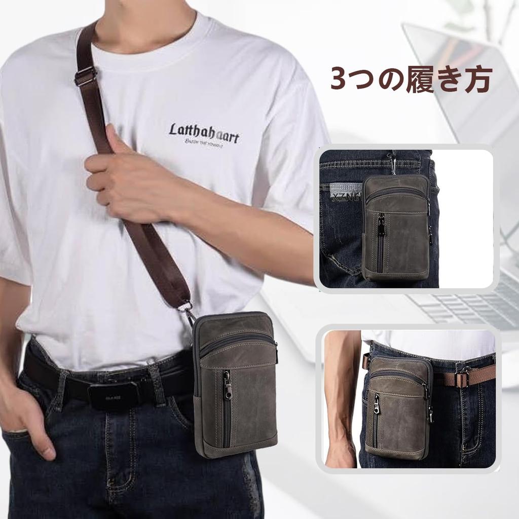 HUAZHIMAO Genuine Leather Smartphone Case with Belt Waist Holds Two Small Shoulder Lightweight Smartphone Pouch for Smartphone Belt Compatible with