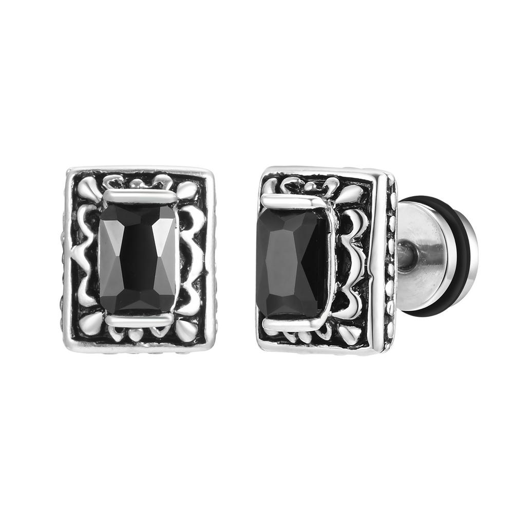 Male Fashion Simple Personality Ear Stud Trend Neutral Stainless Steel Earrings Men Retro Zircon Popular Versatile Ear Jewelry