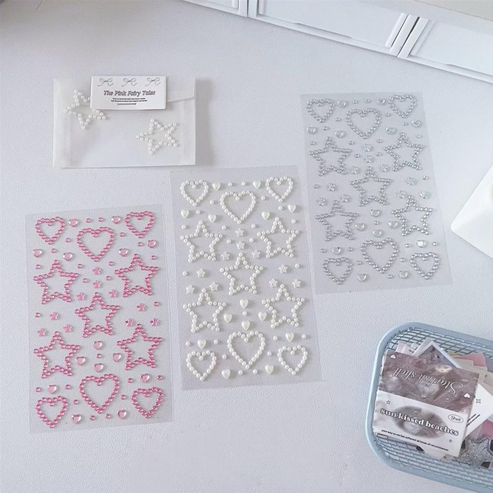 Star Heart Crystal Decoration Stickers Acrylic Imitation Pearl Stickers Gemstone Card Handmade Sticker For Girls DIY Art Supplie